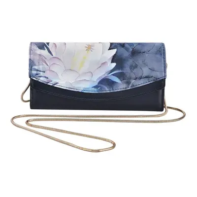 Seidenbrokat Clutch-Tasche aus echtem Leder mit RFID Schutz 19.5x9.5x3cm Blau