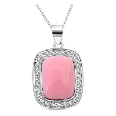 AAA Natürlicher Rosa Königsmuschel Perle Weißer Zirkon Anhänger mit Kette 925 Silber rhodiniert