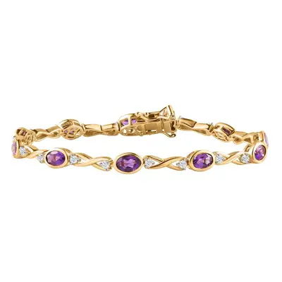 Natürlicher AA Marokkanischer Amethyst Weißer Zirkon Armband ca. 20 cm 925 Silber Gelbgold Verme