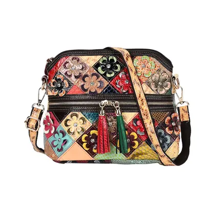 Chaos by Elsie- Echtleder Crossbody Bag mit RFID-Schutz und Kroko-Prägung Florales Muster