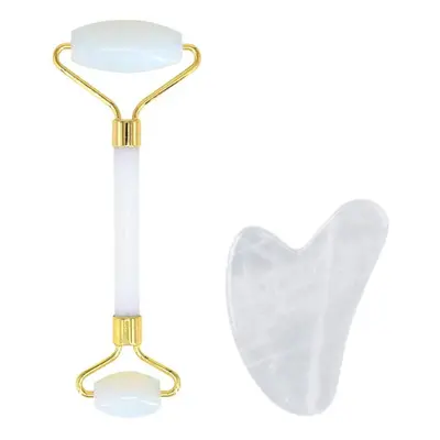 MissLady - Face Roller with Scraping Board Gua Sha Massage (Heart-shaped) Set - White