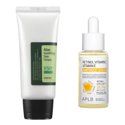 COSRX - Aloe Soothing Sun Cream SPF50+ PA+++ - 50ml + APLB - Retinol Vitamin C Vitamin E Ampoule