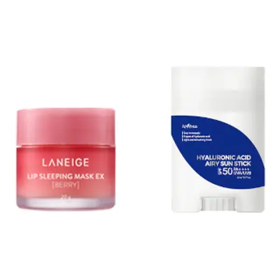 Isntree - Hyaluronic Acid Airy Sun Stick SPF50+ PA++++ - 22g (1ea) + LANEIGE - Lip Sleeping Mask