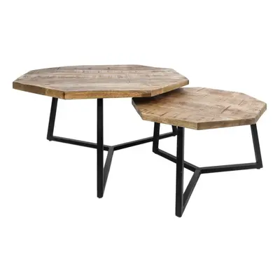 2er Set Couchtisch Urban EDE-04 Natural/Pulverbeschichtet Schwar Mangoholz/Metal...