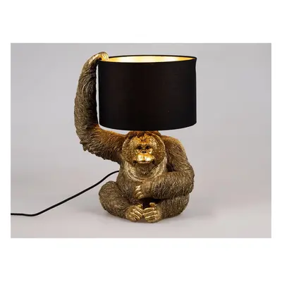 Lampe Gorilla sitzend antik-gold 36x48cm aus Kunststein gefertigt und mit schwar...