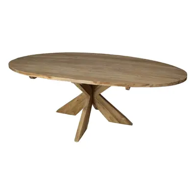 Tisch Oval mit Kreuzbein EDE-04 Natur Teak Massivholz B/H/T: 110 cm 75 cm 220 cm