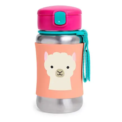 SKIP HOP Zoo Wasserflasche mit Strohhalm Edelstahl Lama 12m+