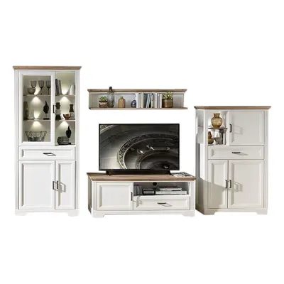 Wohnwand Pinie weiß - Artisan Eiche cm - JASMIN