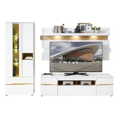 Wohnwand weiß Artisan Eiche cm mit Beleuchtung - MEMPHIS