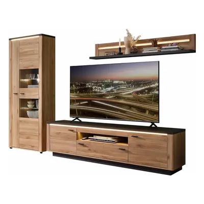 Wohnwand Mauvella Eiche cm - LED-Beleuchtung- TINA