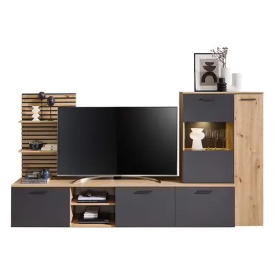 Wohnwand anthrazit cm LED-Beleuchtung - HEATHROW