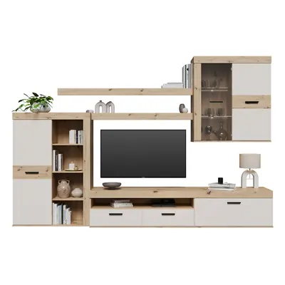 Wohnwand beige Artisan Eiche cm LED-Beleuchtung - ZUMBA