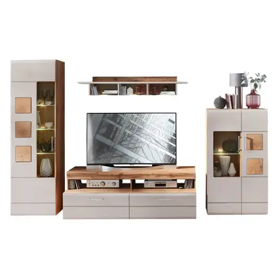Wohnwand beige Eiche cm - LED-Beleuchtung - SINFONIE