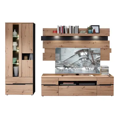 Wohnwand Artisan Eiche Graphit cm mit Beleuchtung - MEMPHIS