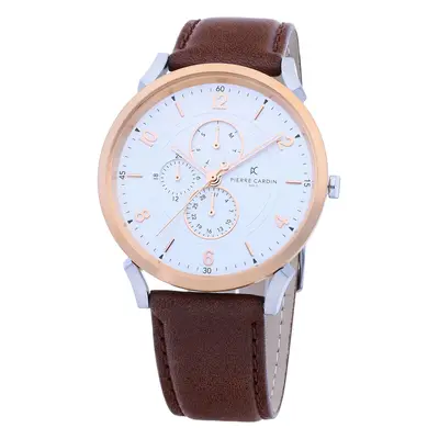 Pierre Cardin Herren Armband-Uhr mit Multi-Ziffernblatt analoge Quarz-Uhr mit Leder-Armband 3ATM