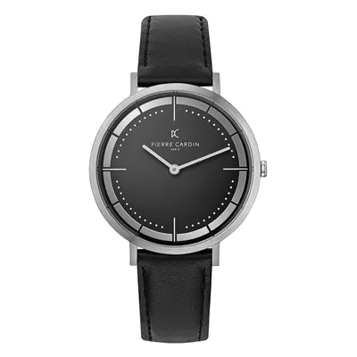 Pierre Cardin Herren analoge Quarz-Uhr mit Leder-Armband Armband-Uhr 3ATM 42mm CBV.1029 Silber/S