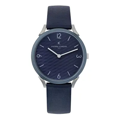 Pierre Cardin Herren Armband-Uhr analoge Quarz-Uhr mit Leder-Armband 3ATM 40mm CPI.2017 Dunkelbl