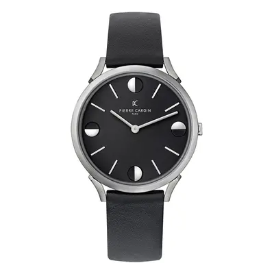 Pierre Cardin Herren Armband-Uhr analoge Quarz-Uhr mit Leder-Armband 3ATM 40mm CPI.2010 Schwarz/