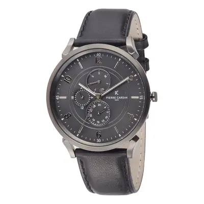 Pierre Cardin Herren Armband-Uhr mit Multi-Ziffernblatt analoge Quarz-Uhr mit Leder-Armband 3ATM
