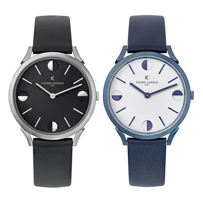 Pierre Cardin Herren Armband-Uhr analoge Quarz-Uhr mit Leder-Armband 3ATM 40mm Schwarz oder Blau
