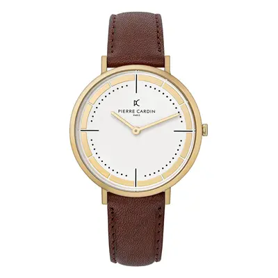 Pierre Cardin Herren analoge Quarz-Uhr mit Leder-Armband Armband-Uhr 3ATM 41mm CBV.1031 Gold/Bra