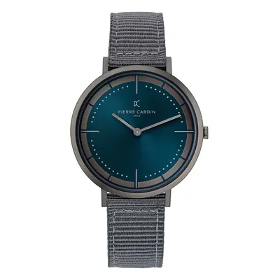 Pierre Cardin Herren Armband-Uhr analoge Quarz-Uhr mit Textil-Armband 3ATM 42mm CBV.1034 Grau/Bl