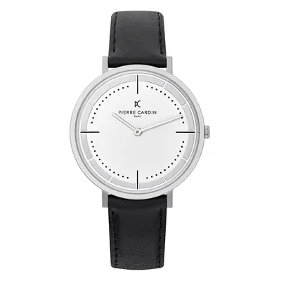 Pierre Cardin Herren analoge Quarz-Uhr mit Leder-Armband Armband-Uhr 3ATM 41mm CBV.1025 Silber/S
