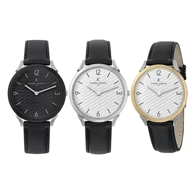Pierre Cardin Herren Armband-Uhr in Geschenkbox analoge Quarz-Uhr mit Leder-Armband 3ATM 40mm od