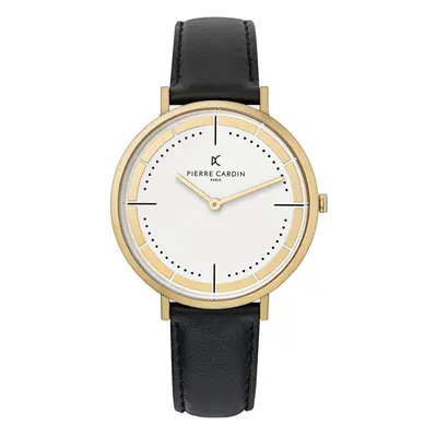 Pierre Cardin Herren analoge Quarz-Uhr mit Leder-Armband Armband-Uhr 3ATM 42mm CBV.1032 Gold/Sch
