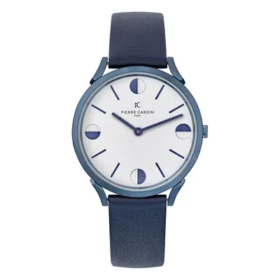 Pierre Cardin Herren Armband-Uhr analoge Quarz-Uhr mit Leder-Armband 3ATM 40mm CPI.2009 Blau/Sil