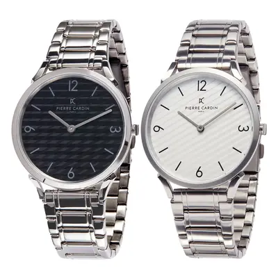 Pierre Cardin Herren Armband-Uhr analoge Quarz-Uhr mit Edelstahl-Armband 3ATM 40mm in Silber/Wei