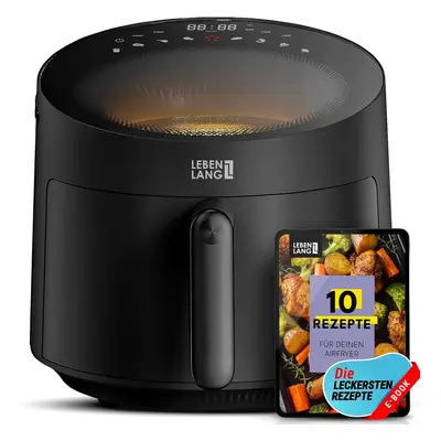 LEBENLANG Airfryer 5L & 1500W - 8 Programme - Inklusive Rezeptbuch - 45 x 30 x 27 cm - Schwarz