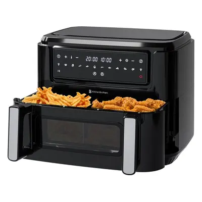 KitchenBrothers Airfryer XXL Dual Zone - 9L - 2400W - Heißluftfritteuse - Snack-Teiler - 50ºC bi