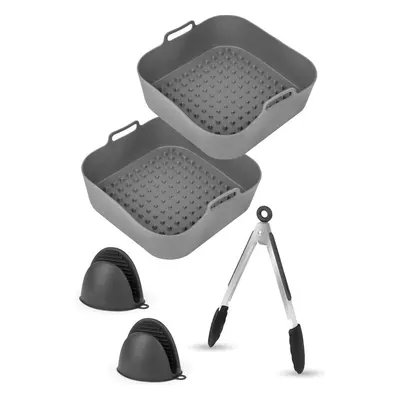 AoraKitchen Airfryer Tabletts Silikon - 20cm - 5 Stück - Airfryer Zubehör - inkl. Handschuhe & Z
