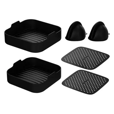 Noswo Airfryer Silikontablett - 4er-Set mit Handschuhen - 20,5x20,5 cm - Alternative zu Backpapi