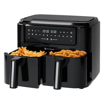 KitchenBrothers Airfryer XXL Dual Zone - 9L - 2400W - Heißluftfritteuse - Doppelter Korb - 50ºC 