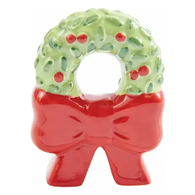 Porzellan Kranz mit Schleife Grün/Rot