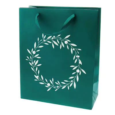 Paper Poetry Geschenktüte Kranz dunkelgrün 26x32x12cm