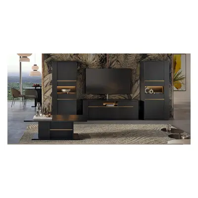 Wohnwand Pegaso 4-Teilig in Schwarz/Gold