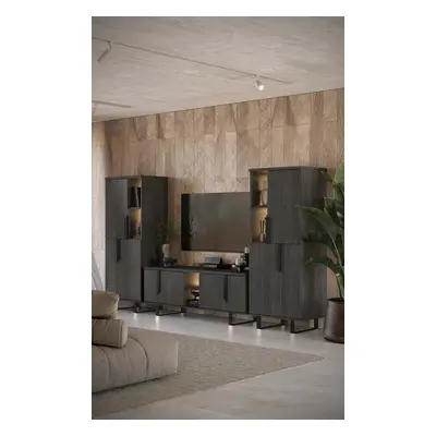 Wohnwand Orion 3-Teilig in Rosenholzoptik/Schwarz