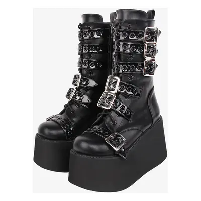 Gotische Lolita-Stiefel PU-Leder Zweifarbige Ösen Runde Zehe Schwarze Lolita-Schuhe