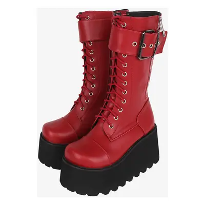 Gothic-Lolita-Stiefel schwarze PU-Lolita-Schuhe aus PU-Leder mit runder Spitze