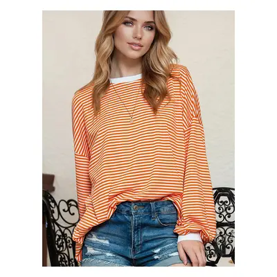 Sweatshirt mit Streifen-Print Laterne langen Ärmeln zweifarbig überschnittene Schultern Frühling