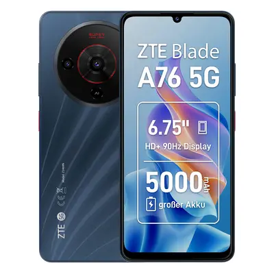 ZTE Blade A76 5G schwarz | Smartphone | 128 GB ROM | MicroSD Slot, bis zu 1TB | 6 GB + 4 GB RAM 