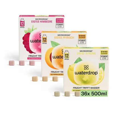 Waterdrop® Eistee Set – 36 Würfel mit Tee & Vitaminen Zitrone, Pfirsich, Himbeere zuckerfrei Pc