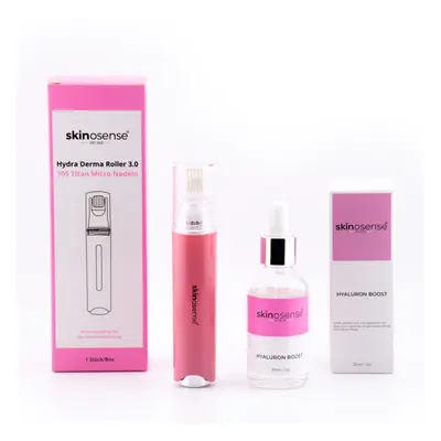 Skinosense® Hyaluron Booster Set, Hydra Derma Roller 3.0 mit 105 Nadeln & Serum 1 St