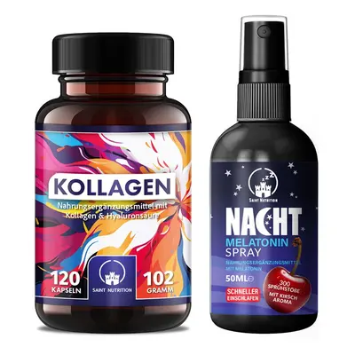 Saint Nutrition® Kollagen & Hyaluron Kapseln + Melatonin Spray 102 g