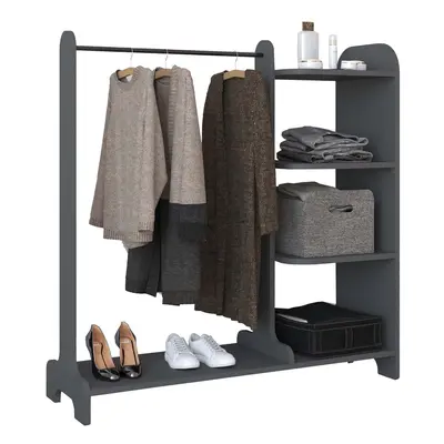 Lempu Kleiderschrank Regal mit Kleiderstange Ablagen anthrazit.
