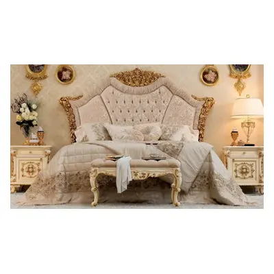 Luxus Doppelbett Bett Stoff Betten Bettrahmen Holz Schlafzimmer Barock