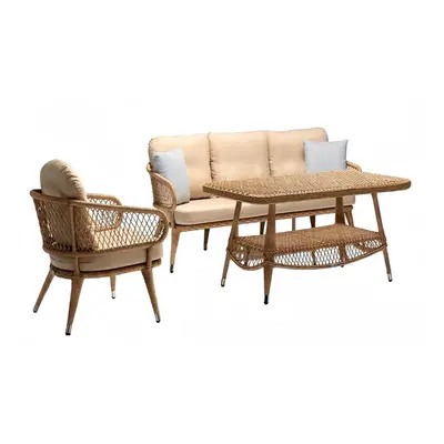 Sofagarnitur set Couchtisch Sitzer Sofas Beige Sessel Moderne Terrasse set